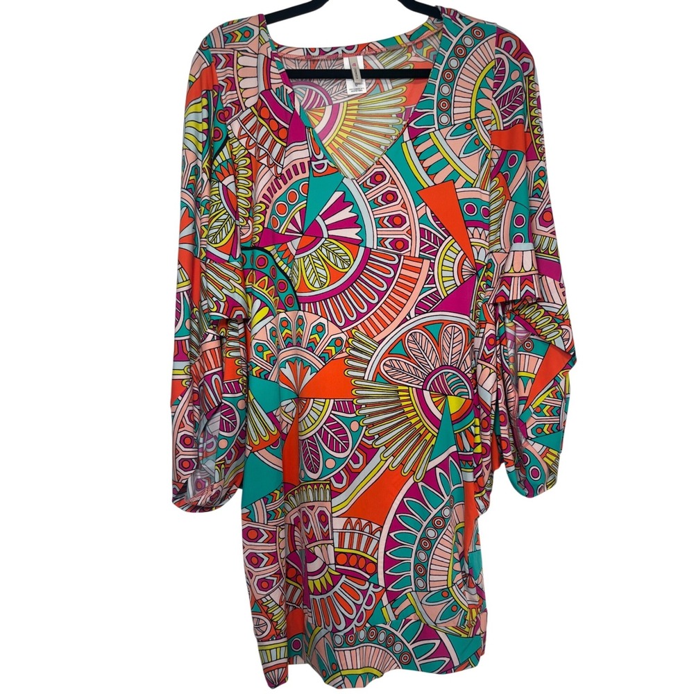Cremieux Womens Batwing Sleeve Tunic Top Multi-Color Geometric Psychedelic Print - Picture 3 of 11